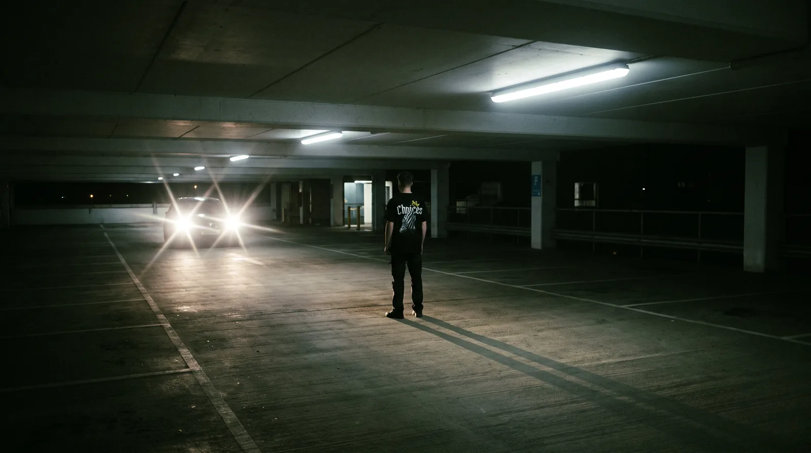 CHOICES campaign, a lone figure in an empty car park at night